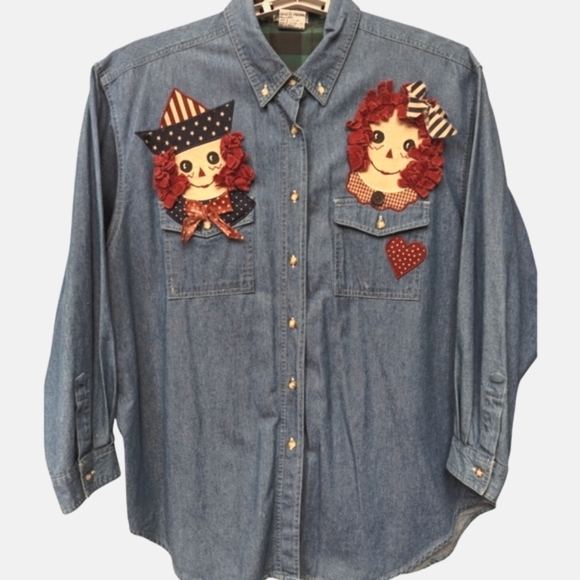 Raggedy Ann & Andy denim button down shirt  size XL - Picture 1 of 12